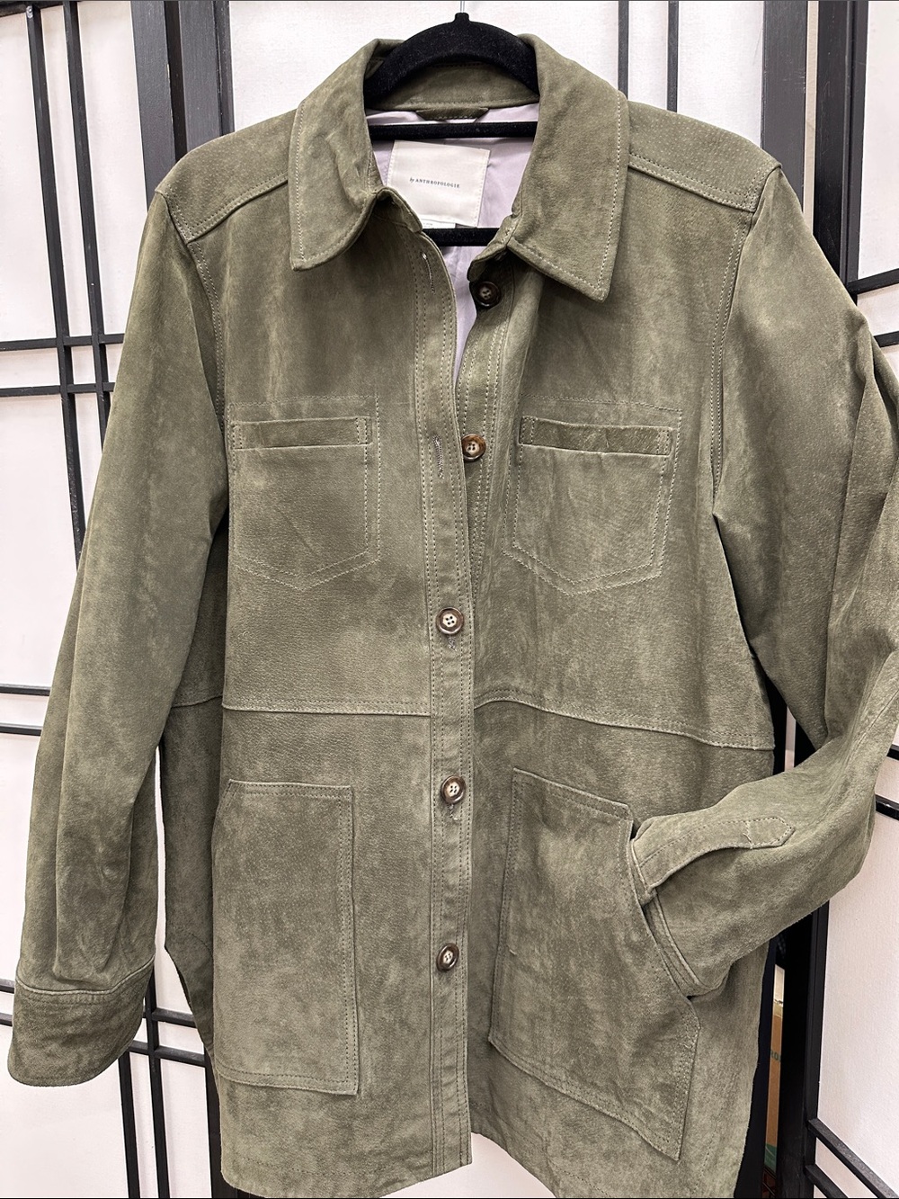 Anthropologie Olive Green Suede Utility Jacket